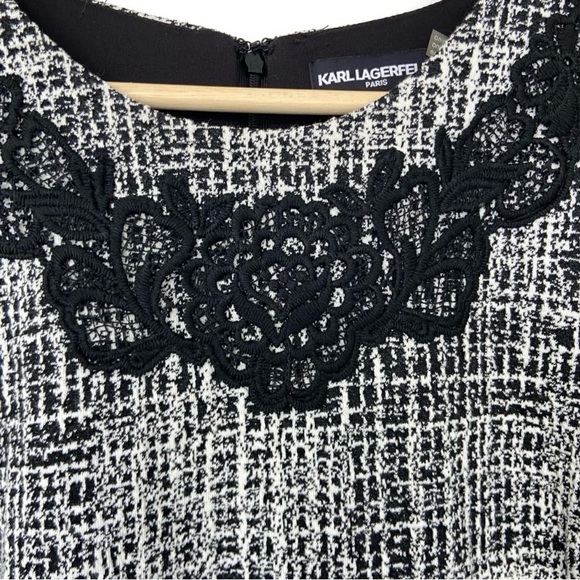 KARL LAGERFELD GREY/BLACK/WHITE SHEATH STYLE DRESS WITH LACE APPLIQUE, SIZE  10 - Picture 5 of 9